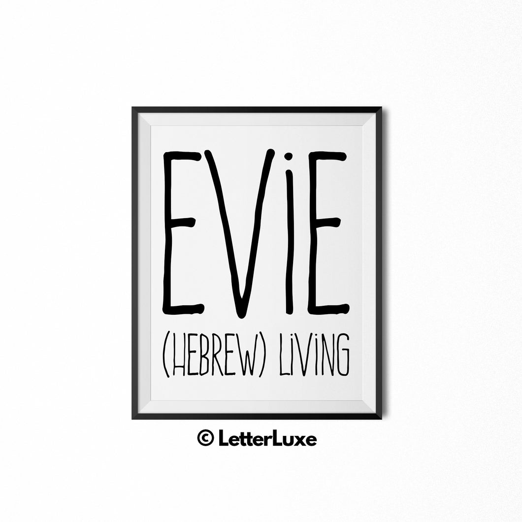 Evie Name Meaning Art - Gallery Wall Decorations - Entryway Family Art