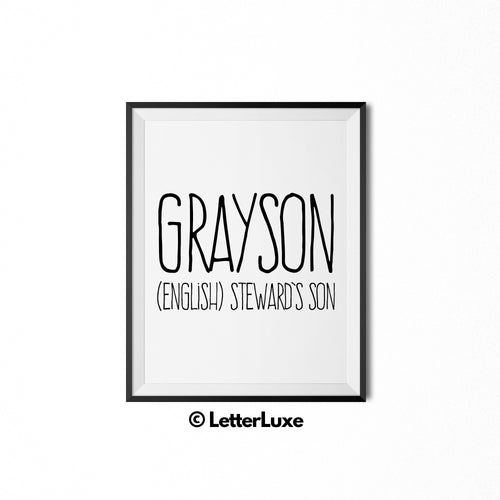 Grayson Printable Kids Gift - Name Meaning Wall Decor - Baby Boy Bedroom Idea