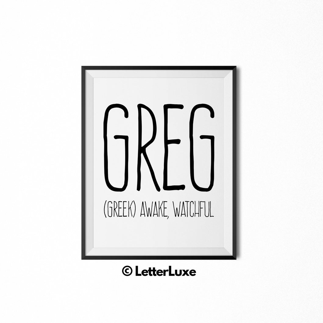 Greg Name Meaning Art - Printable Baby Shower Gift