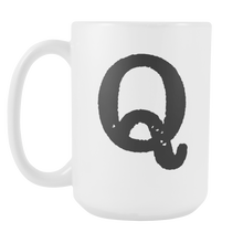 Initial Mug - Letter Q - 15oz Ceramic Cup - Co-Worker Gift Mug - Right-Handed or Left-Handed Mug