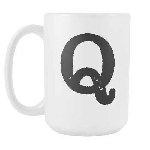 Initial Mug - Letter Q - 15oz Ceramic Cup - Co-Worker Gift Mug - Right-Handed or Left-Handed Mug