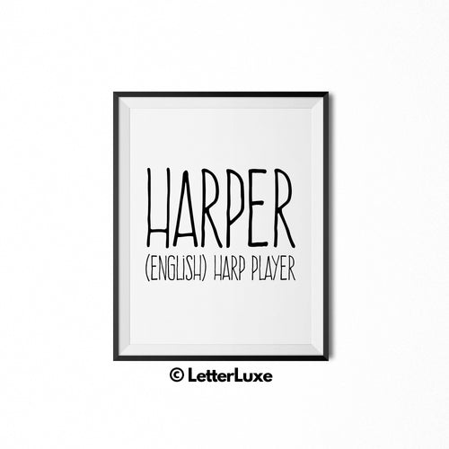 Harper Name Meaning Art - Printable Baby Shower Decorations