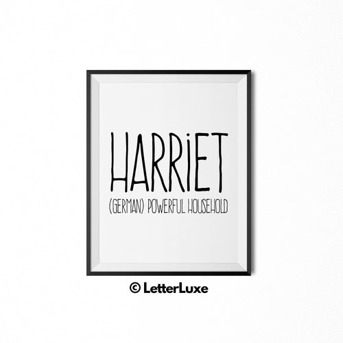 Harriet Name Meaning Wall Art - Nursery Decor for Girls