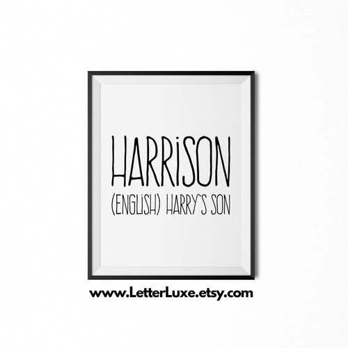 Harrison Printable Gift - Last Name Meaning Art