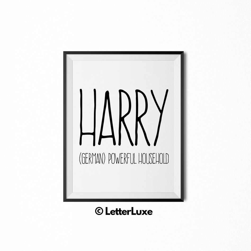 Harry Printable Kids Gift - Name Meaning Art
