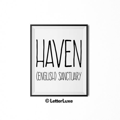 Haven Name Meaning Art - Printable Baby Shower Gift - Birthday Pary Decorations