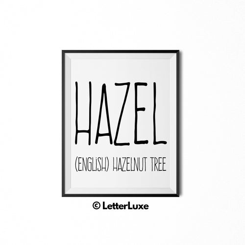 Hazel Name Meaning Art - Gallery Wall Decorations - Entryway Family Art