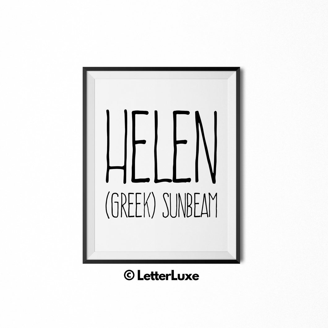 Helen Name Meaning Art - Printable Baby Shower Gift