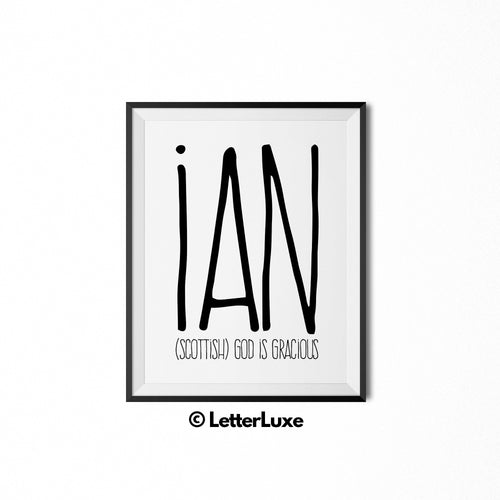 Ian Printable Kids Gift - Name Meaning Wall Decor