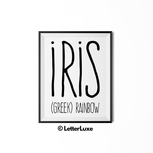 Iris Printable Nursery Decor - Name Meaning Gift - Jewish Baby Shower Decoration