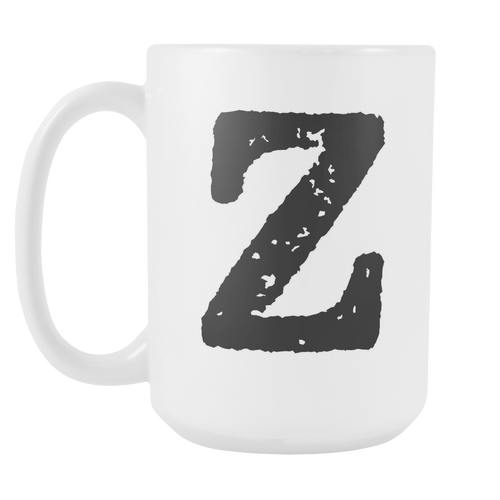 Initial Mug - Letter Z - 15oz Ceramic Cup - Groomsman Gift Mug - Right-Handed or Left-Handed Mug
