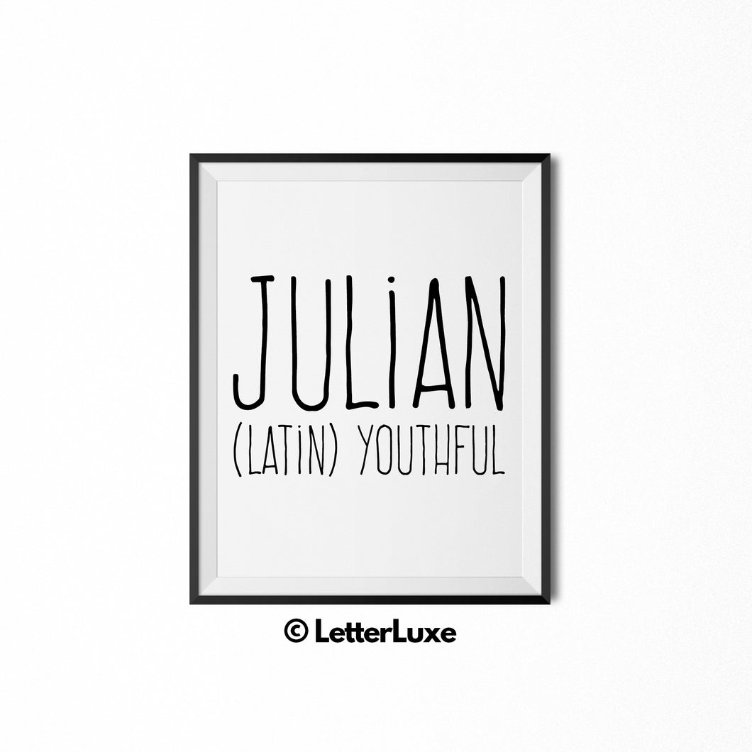 Julian Name Meaning Art - Baby Boy Nursery Decor