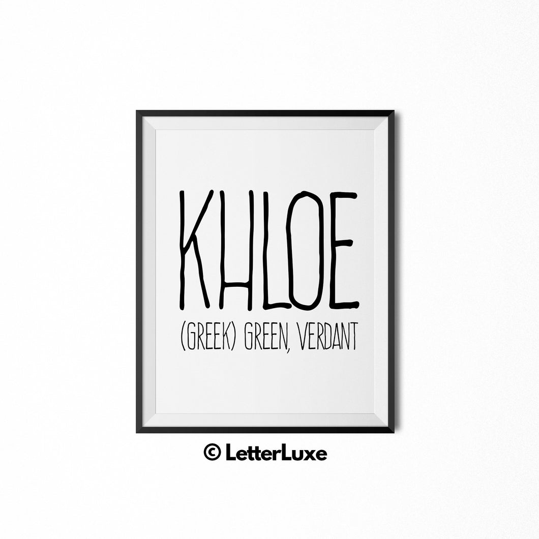 Khloe Name Meaning Art - Printable Birthday Gift