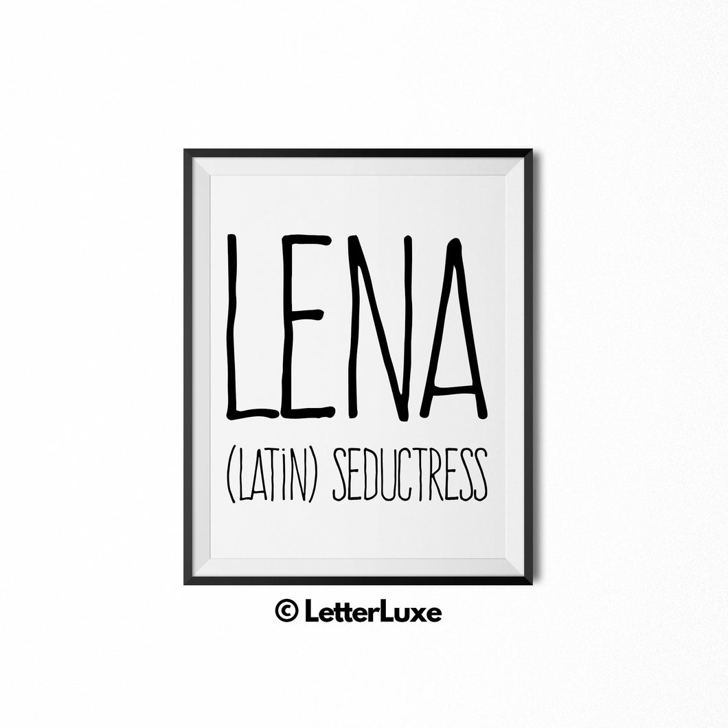 Lena Name Meaning Art - Printable Birthday Gift for Wife, Mom, Woman