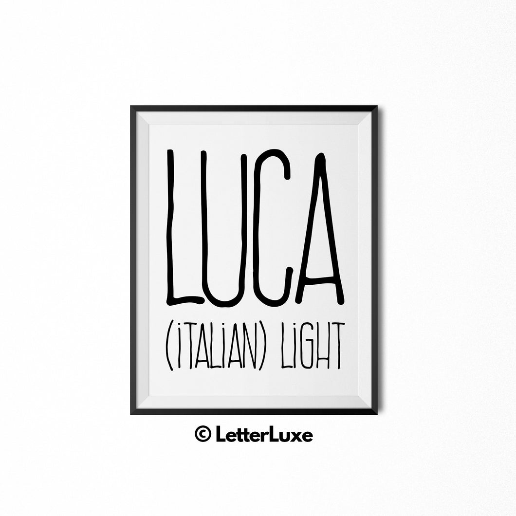 Luca Name Meaning - Typography Wall Decor