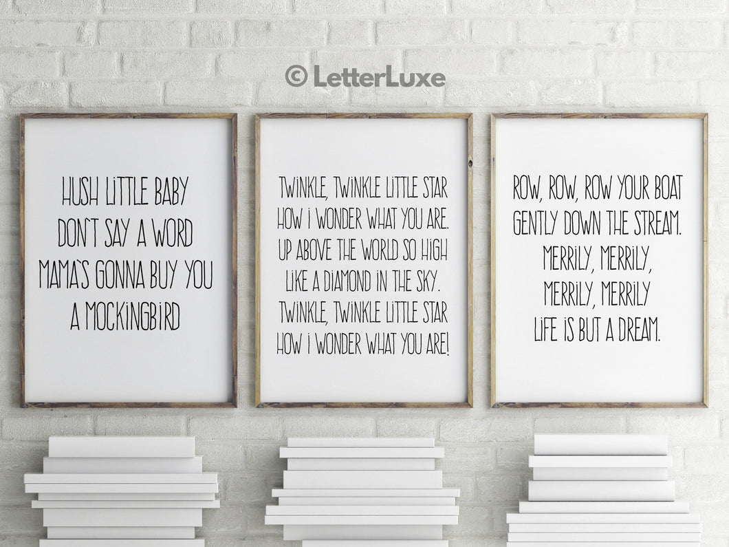 Lullaby Lyric Print Set - Typography Song Lyrics for Babies