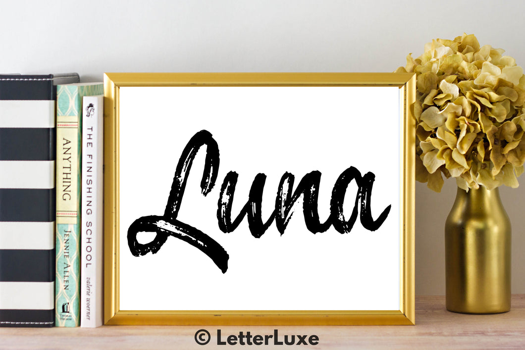 Luna Name Art - Printable Gallery Wall - Romantic Bedroom Decor - Living Room Printable - Last Minute Gift for Mom or Girlfriend