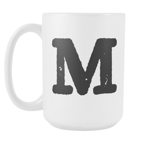 Initial Mug - Letter M - 15oz Ceramic Cup - Son-in-Law Gift Mug - Right-Handed or Left-Handed Mug