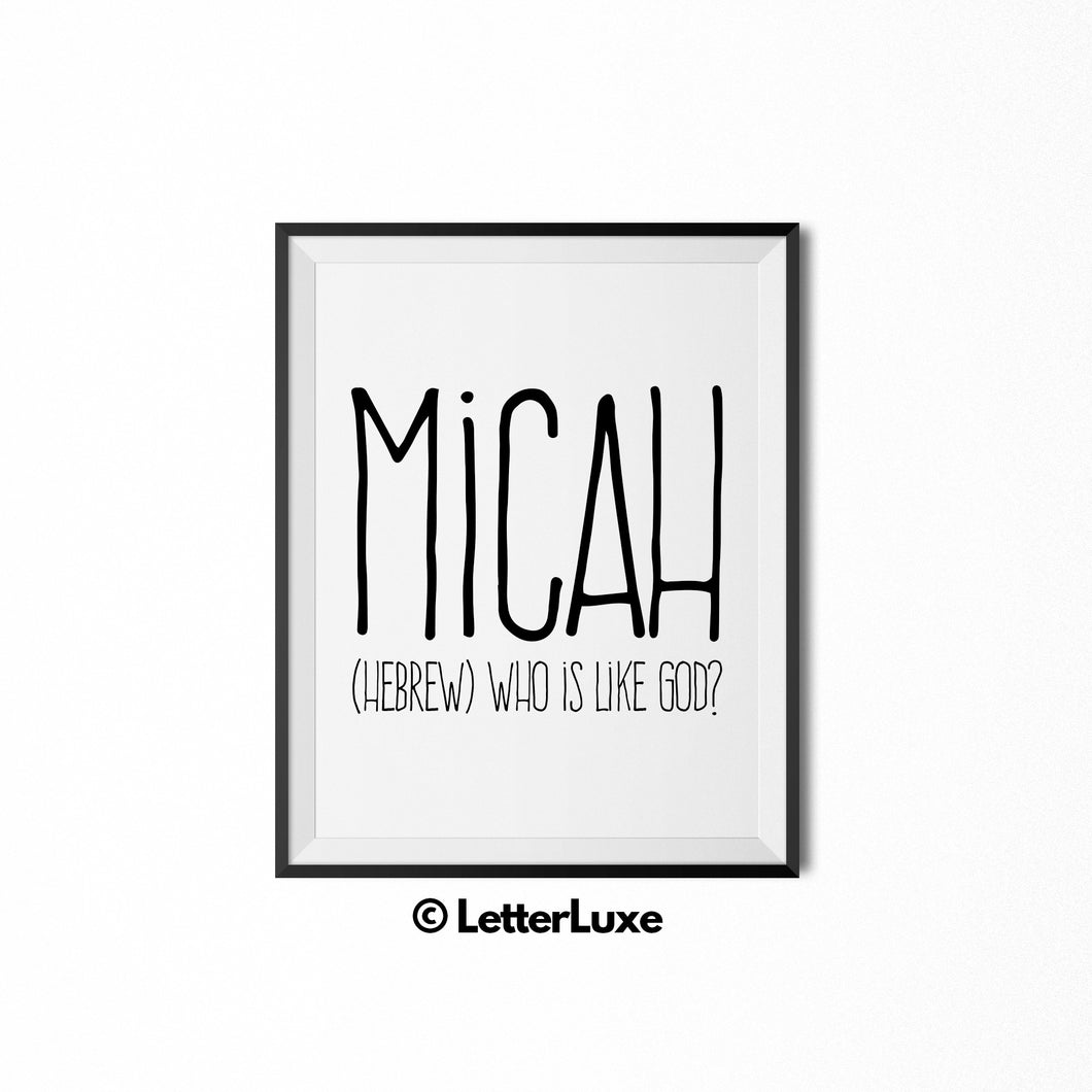 Micah Printable Name Meaning Art - Digital Print