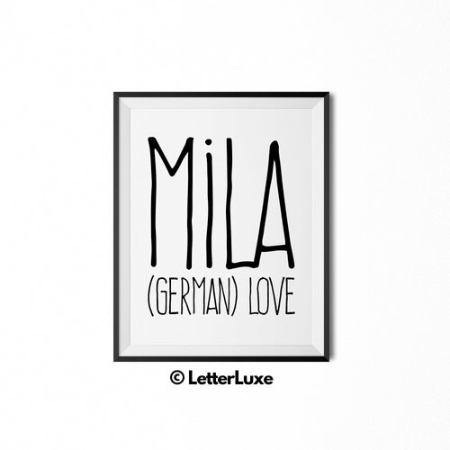 Mila Baby Name Definition - Birthday Gift - LetterLuxe