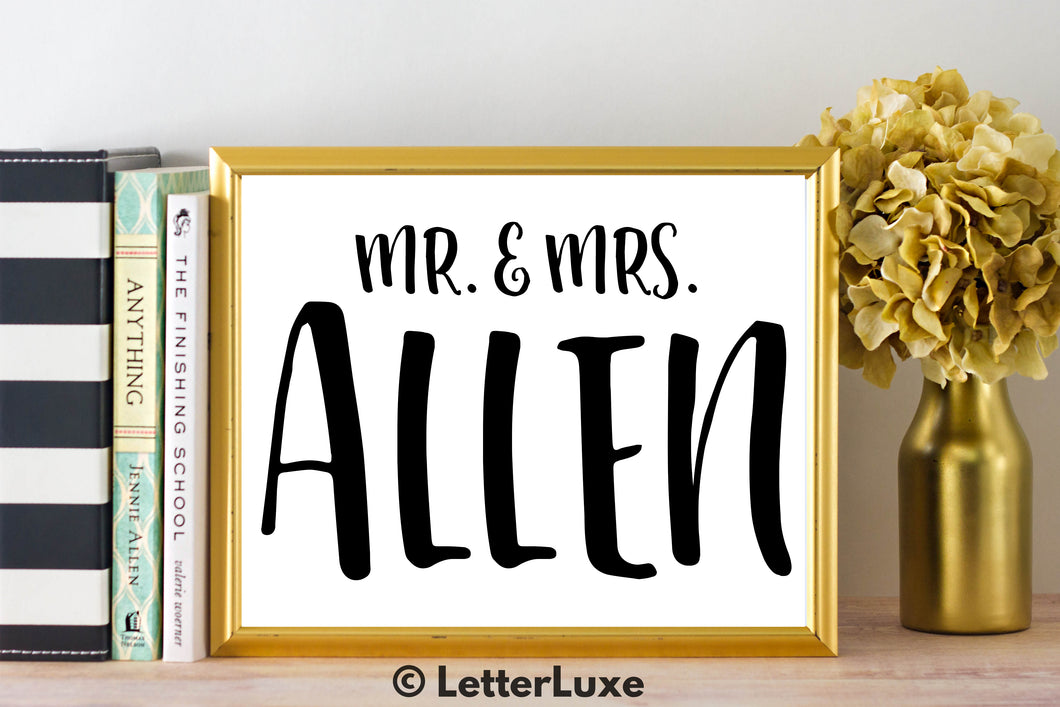 Mr. & Mrs. Allen - Personalized Last Name Gallery Wall Art Print - Digital Download - LetterLuxe