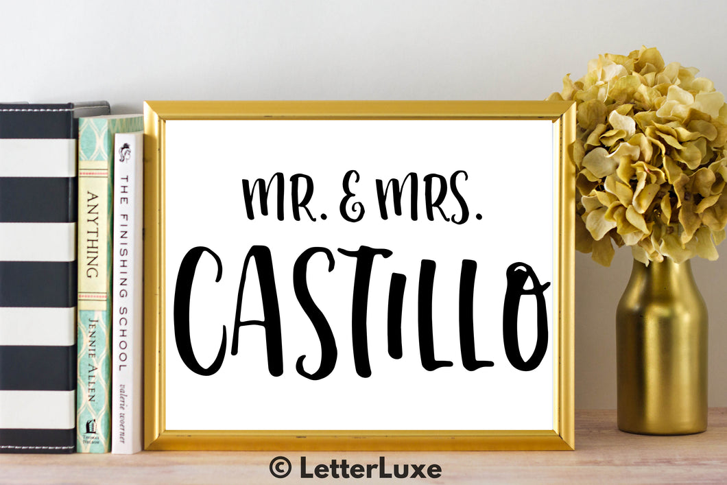 Mr. & Mrs. Castillo - Personalized Last Name Gallery Wall Art Print - Digital Download - LetterLuxe