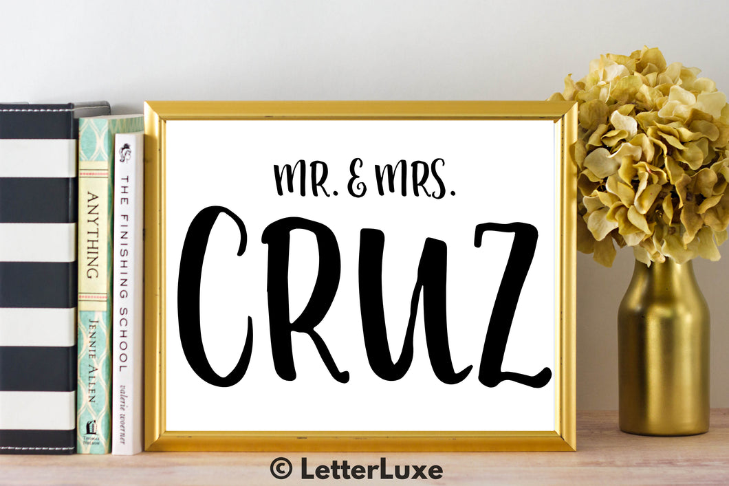 Mr. & Mrs. Cruz - Personalized Last Name Gallery Wall Art Print - Digital Download - LetterLuxe