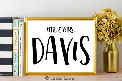 Mr. & Mrs. Davis Last Name Bedroom Décor - Digital Download - LetterLuxe