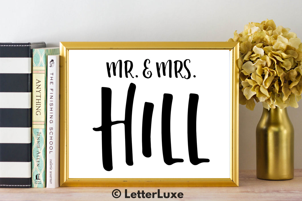 Mr. & Mrs. Hill - Personalized Last Name Gallery Wall Art Print - Digital Download - LetterLuxe