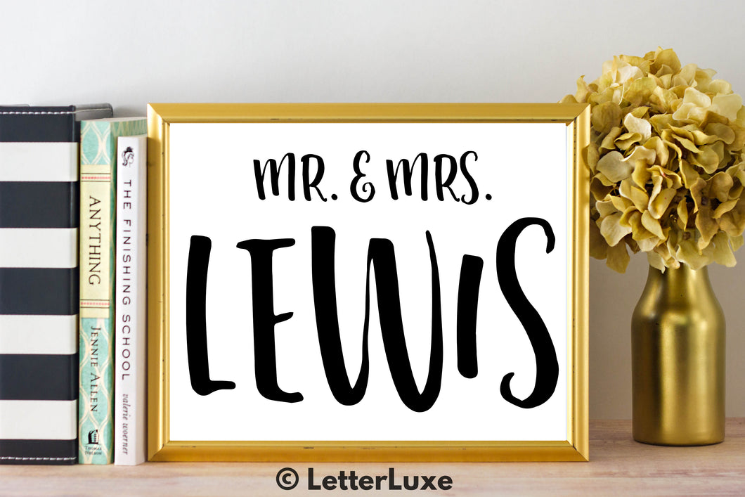 Mr. & Mrs. Lewis - Personalized Last Name Gallery Wall Art Print - Digital Download - LetterLuxe