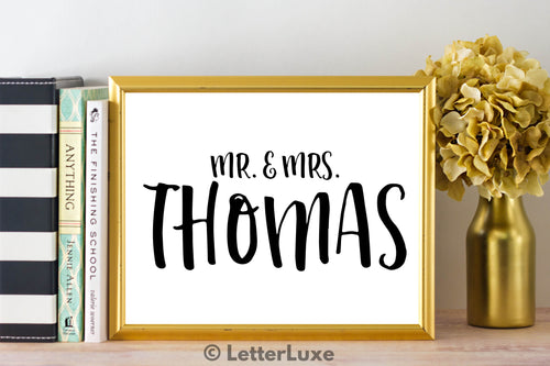 Mr. & Mrs. Thomas Last Name Art Print - Digital Download - LetterLuxe