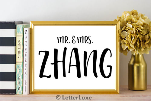 Mr. & Mrs. Zhang Last Name Art Print - Digital Download - LetterLuxe