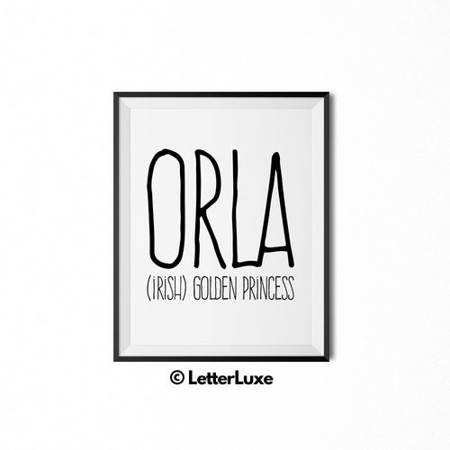 Orla Name Meaning Art - Nursery Decor