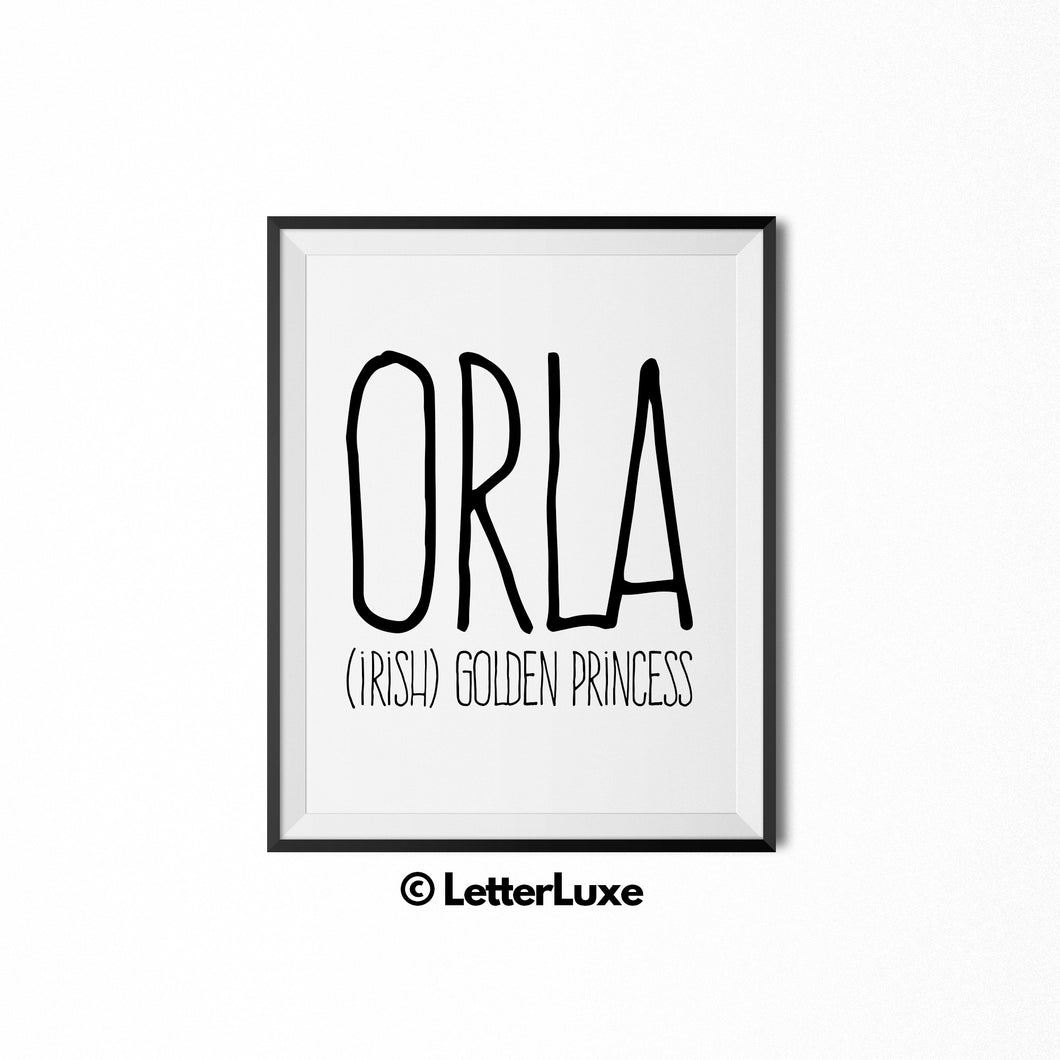 Orla Name Meaning Art - Nursery Decor