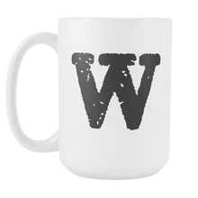 Initial Mug - Letter W - 15oz Ceramic Cup - Uncle Gift Mug - Right-Handed or Left-Handed Mug