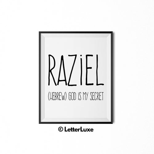 Raziel Name Meaning Art - Jewish Baby Shower Printable Decoration - Nursery Wall Decor