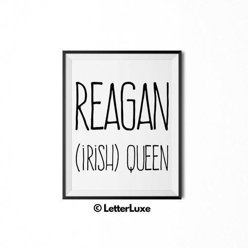 Reagan Name Meaning Art - Printable Baby Shower Gift - Birthday Pary Decorations