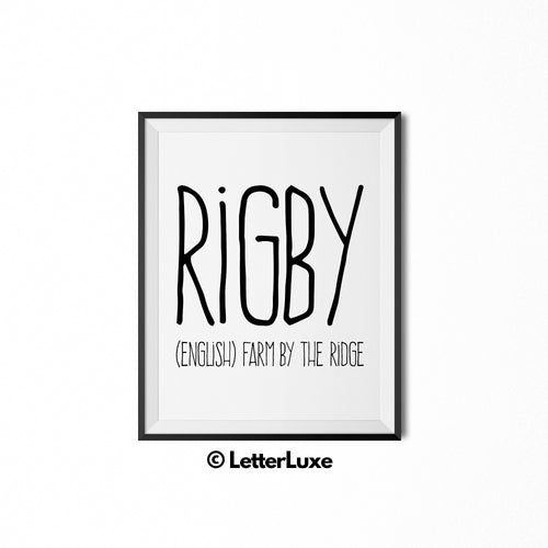 Rigby Printable Kids Gift - Typography Wall Decor - LetterLuxe
