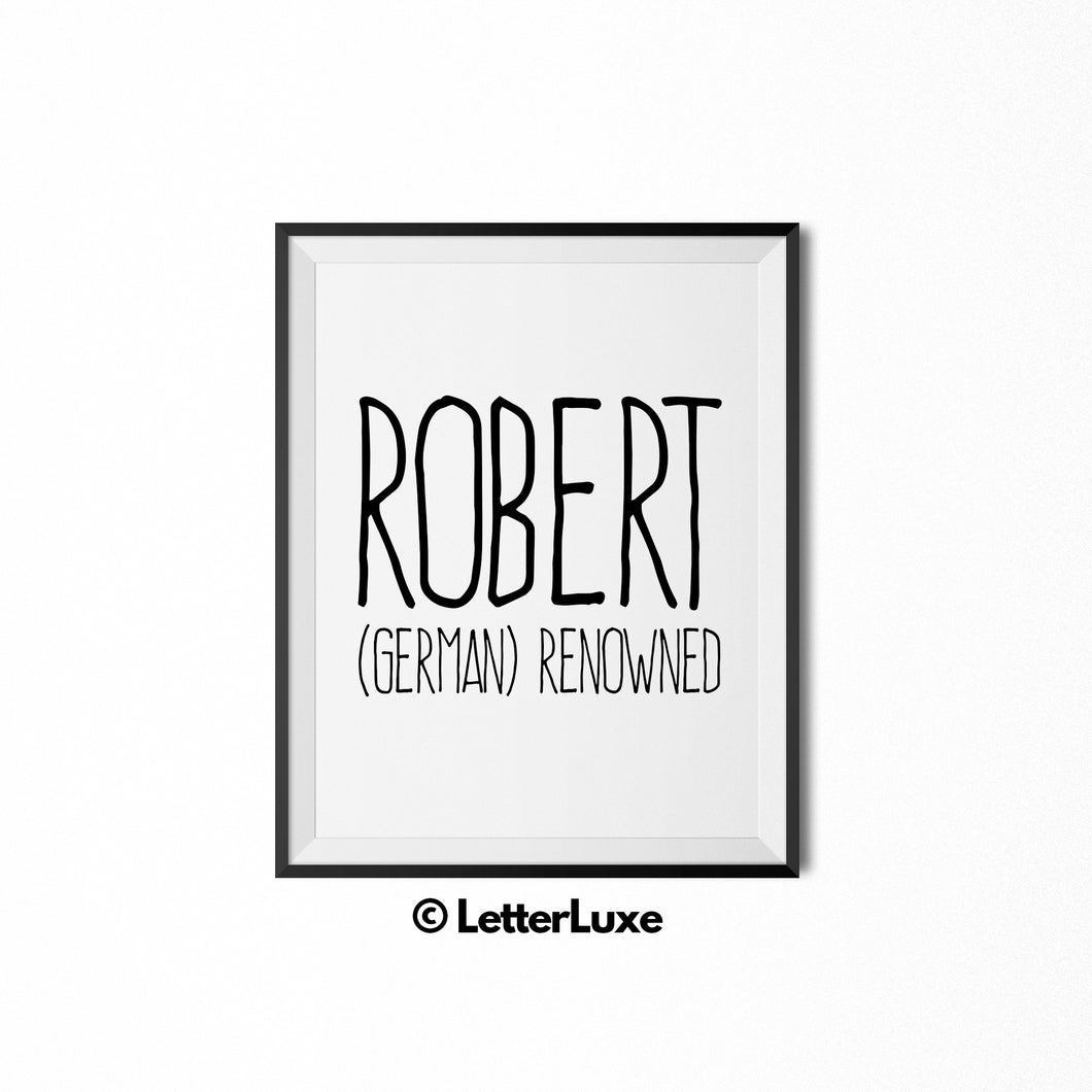 Robert Name Definition Wall Art - Printable Baby Shower Gift for Boys