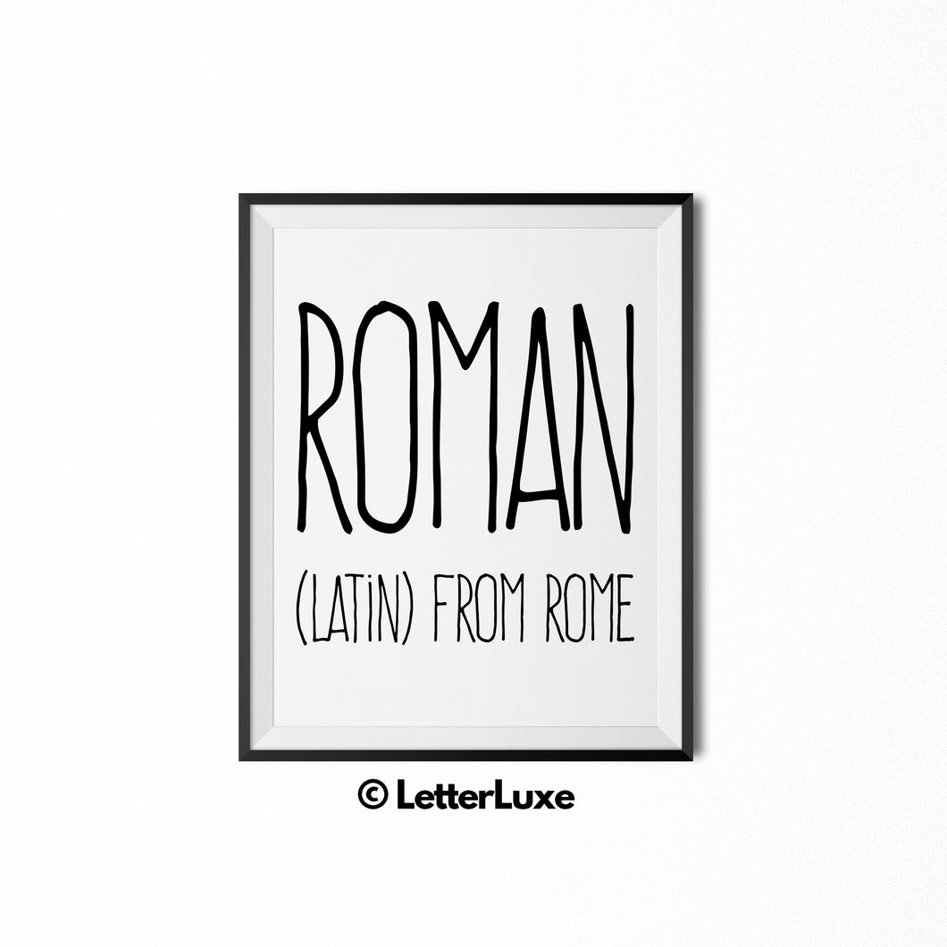 Roman Printable Kids Gift - Name Meaning Wall Decor - Baby Boy Bedroom Idea