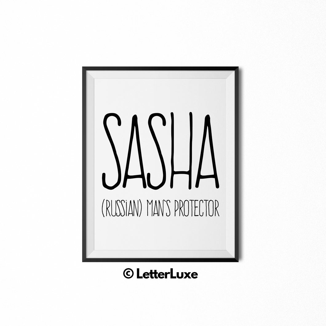 Sasha Name Meaning - Digital Download Art - Nursery Decor for Boys and Girls