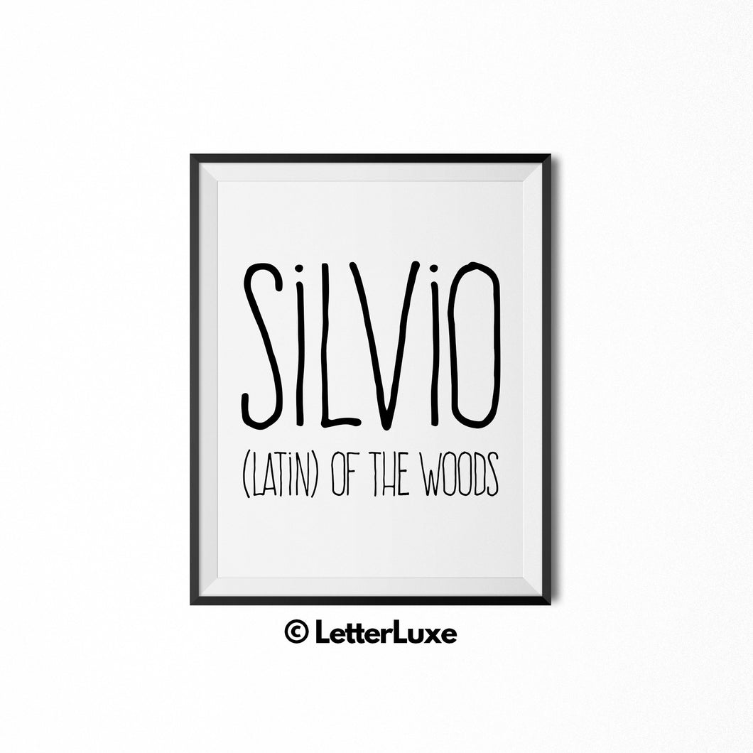 Silvio Name Meaning Nursery Wall Decor - Baby Shower Gift