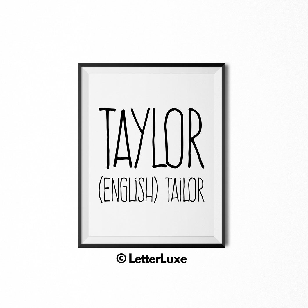 Taylor Name Defintion Wall Art - Digital Print