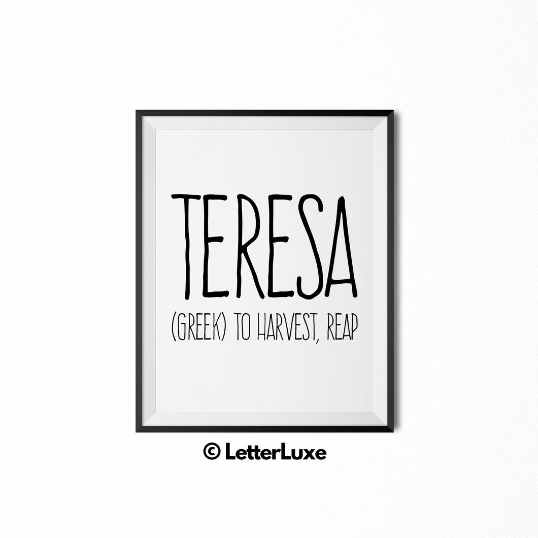 Teresa Name Meaning Print - Digital Download
