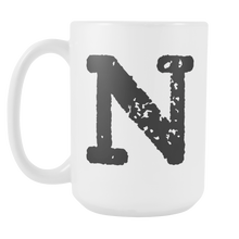 Initial Mug - Letter N - 15oz Ceramic Cup - Secretary Gift Mug - Right-Handed or Left-Handed Mug