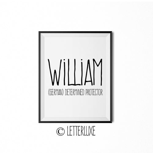 William Name Meaning Wall Art - Nursery Decor for Boys