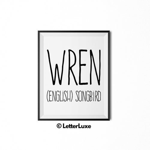 Wren Printable Bedroom Decor - Birthday Gift Idea for Girls and Women