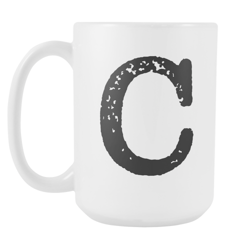 Initial Mug - Letter C - 15oz Ceramic Cup - Dad Gift Mug - Right-Handed or Left-Handed Mug