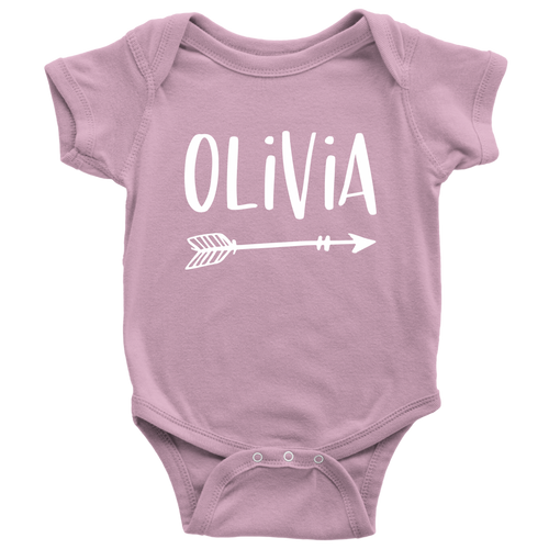 Olivia Personalized Baby Bodysuit - Name Onesie with Arrow - Baby Shower Gift - Birth Announcement Prop
