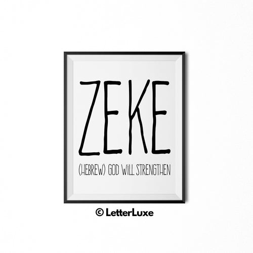 Zeke Printable Kids Gift - Baby Shower Party Decoration - Hebrew Name Meaning Art